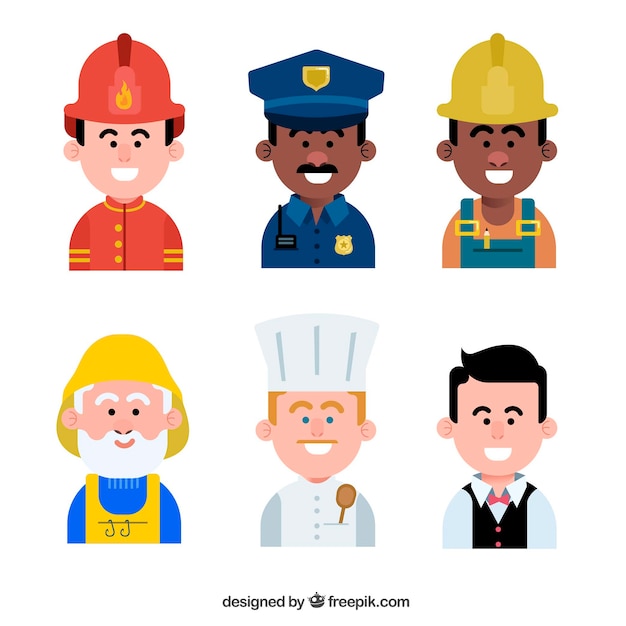 Free vector smiley male avatars with different jobs