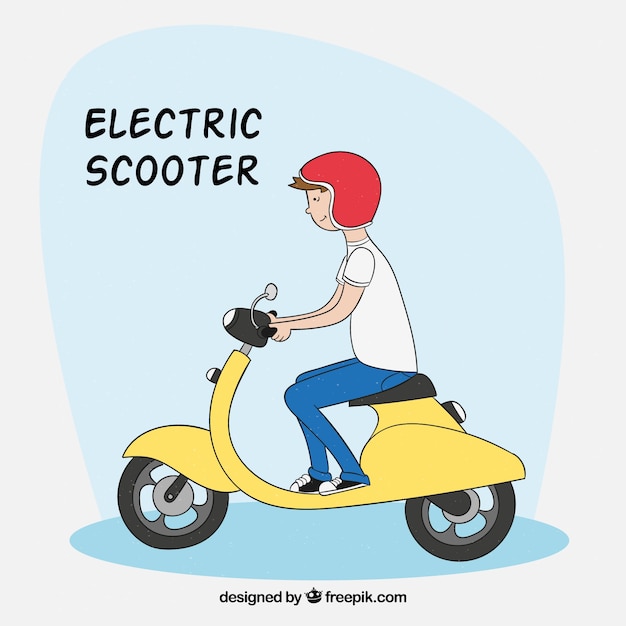 Smiley man with electric scooter