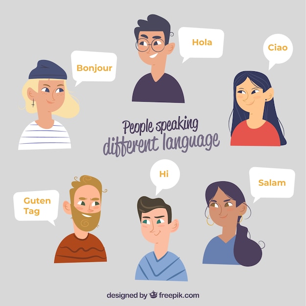 Smiley people speaking different languages with flat design