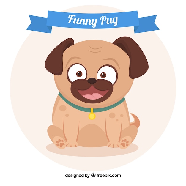 Free Vector smiley pug with flat design