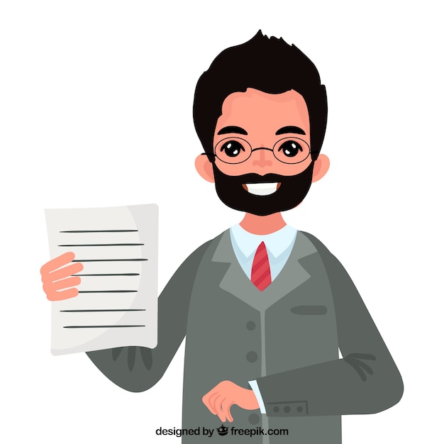 Free Vector smiley salesman character holding contract