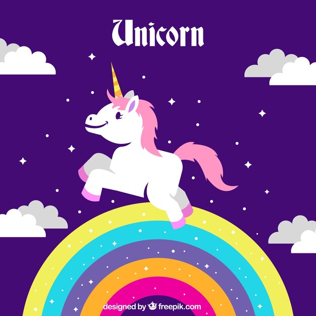 Smiley unicorn jumping on the rainbow