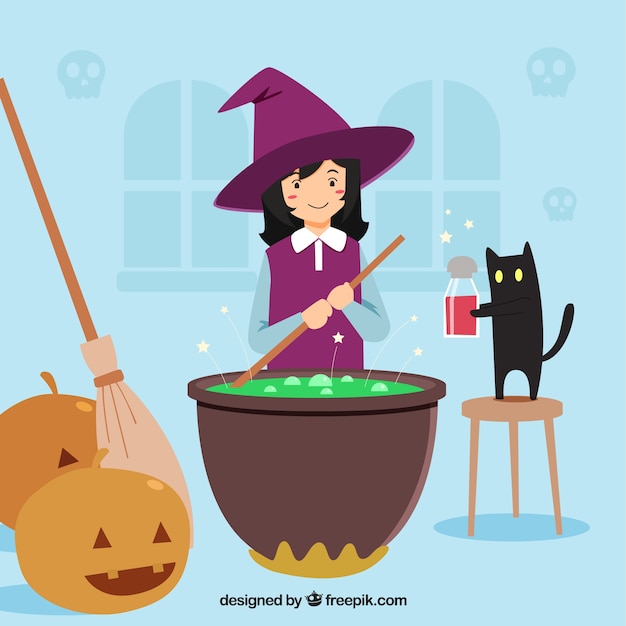 Free Vector smiley witch with cute style