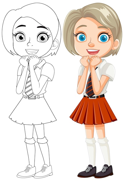 Free Vector smiling cartoon girl student in school uniform