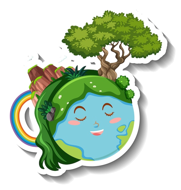 Smiling earth planet with green hair