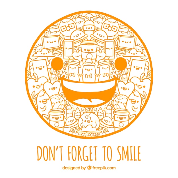 Free vector smiling face background with drawings