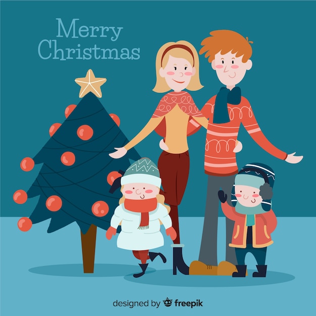 Smiling family christmas illustration