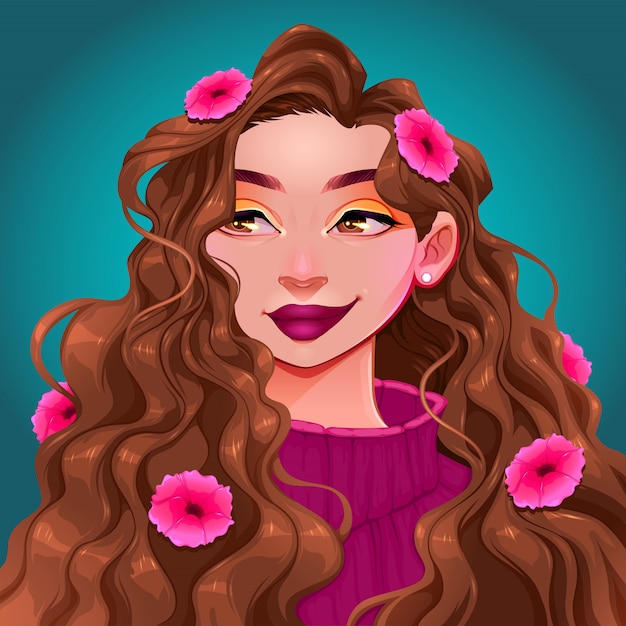 Smiling girl with flowers in her hair