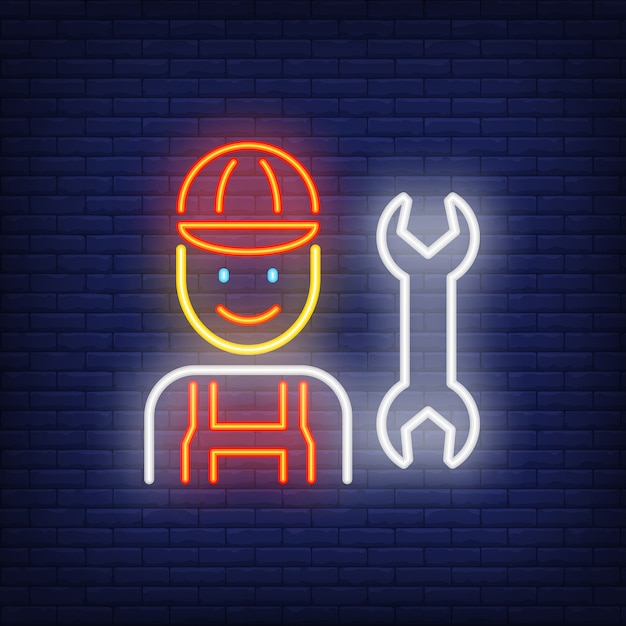 Smiling mechanic neon sign