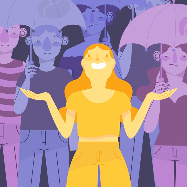 Smiling person in crowd illustration