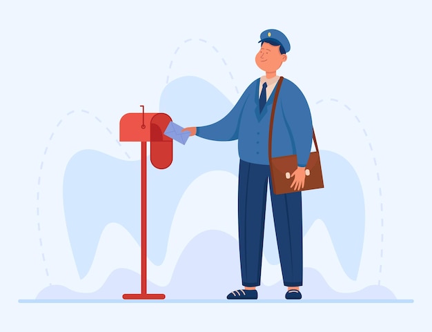 Free Vector smiling postman putting letter into mailbox