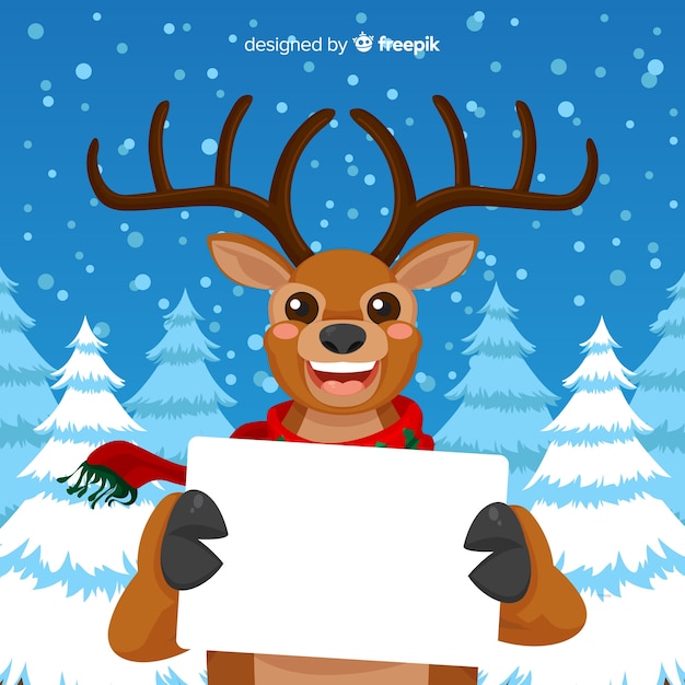 Free vector smiling reindeer holding blank sign