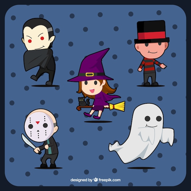 Free Vector smiling witch with other halloween characters