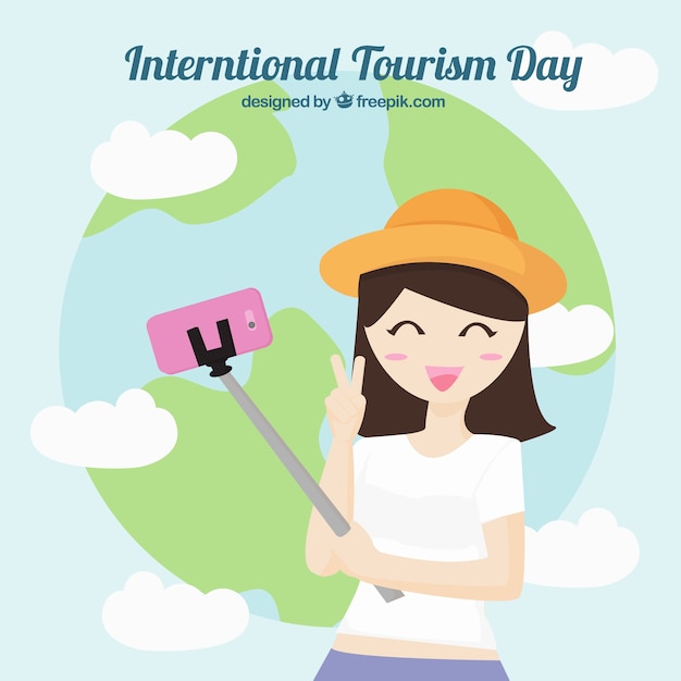 Smiling woman taking a photo for tourism day