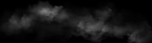 Smoke fog white clouds on black background