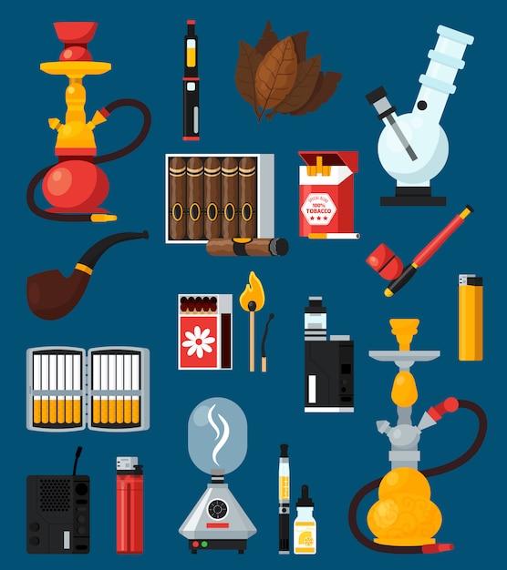 Free Vector smoking flat colored icons set