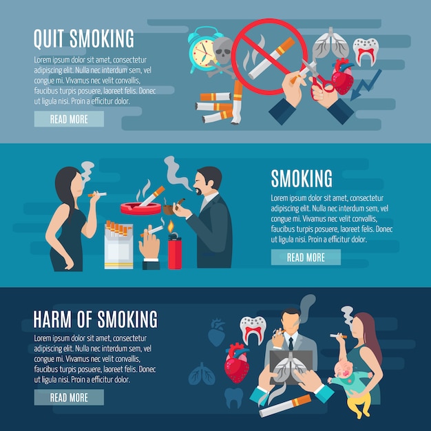 Free Vector smoking horizontal banner set 