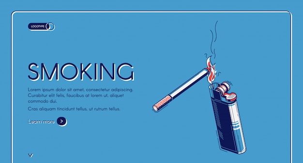 Free Vector smoking isometric landing, cigarette and lighter