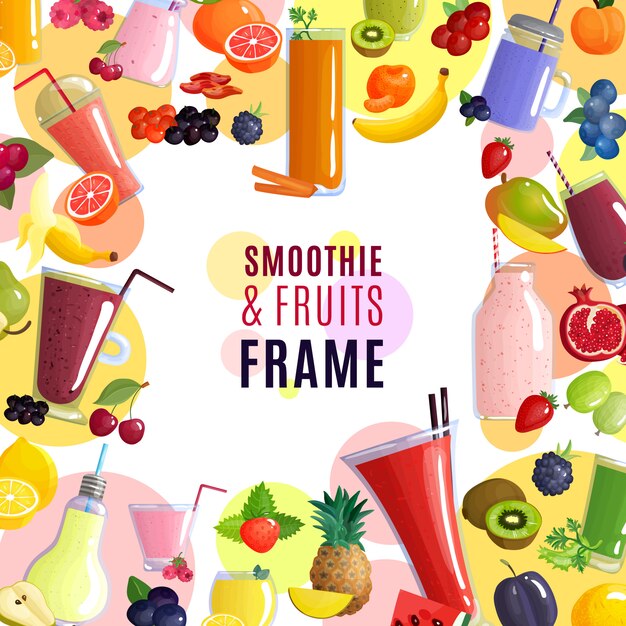 Smoothie and fruits frame