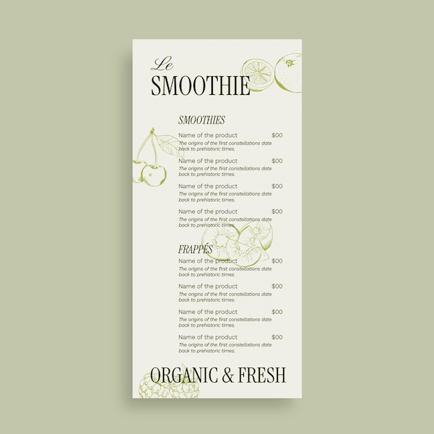 Free Vector smoothie menu template design