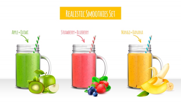 Free Vector smoothies jars realistic set