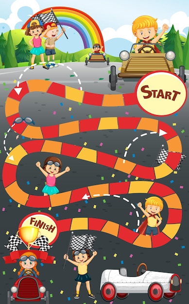 Free Vector snake and ladders game template wirh children characters