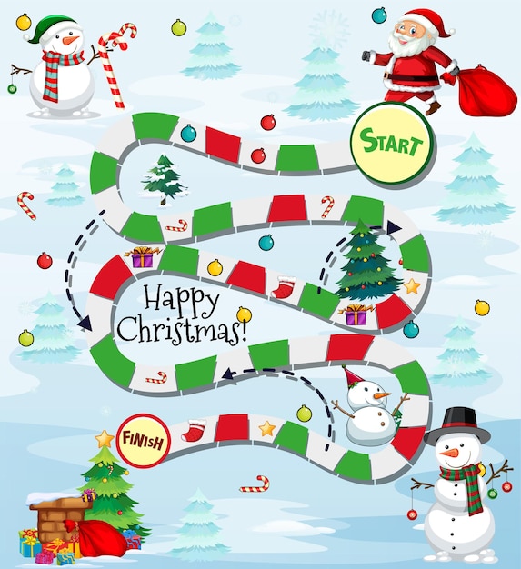 Snake and ladders game template with Christmas theme