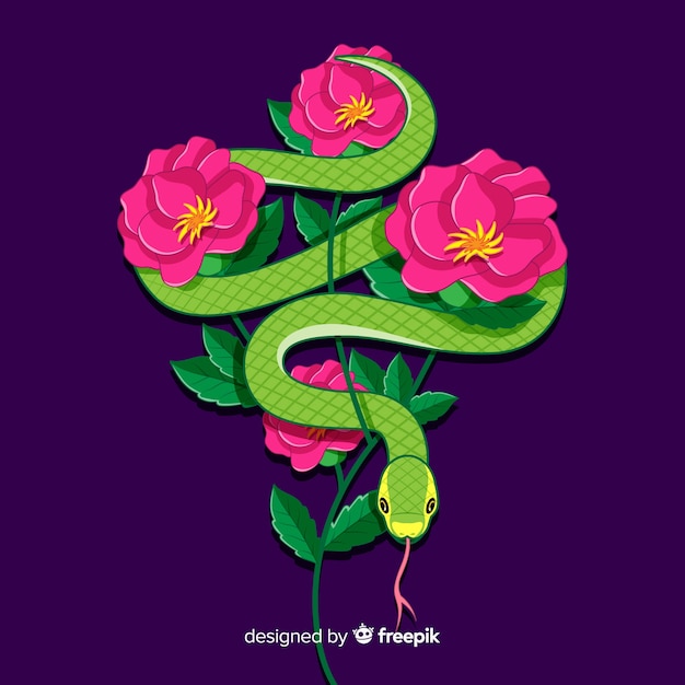 Free Vector snake with flowers background