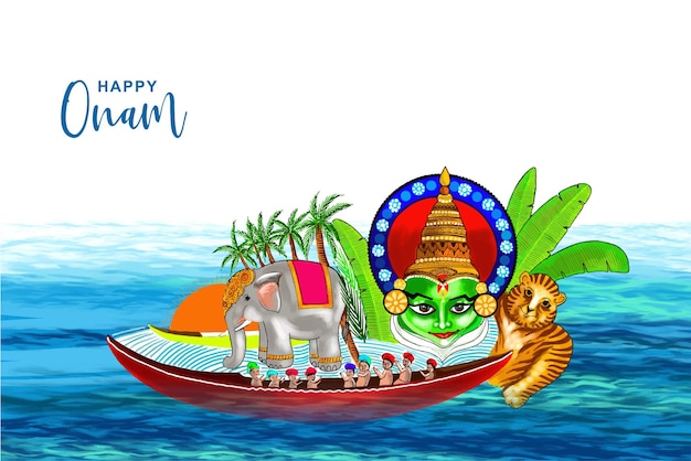 Free vector snakeboat race in onam celebration background for kathakali face background