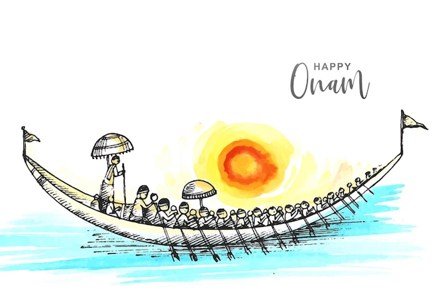 Free Vector snakeboat race in onam celebration card background