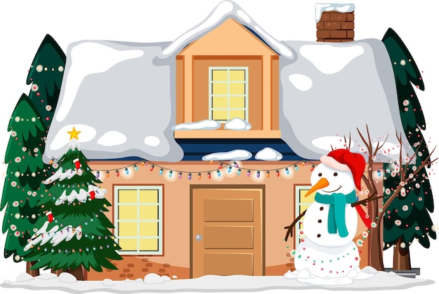 Free vector snow covered house decorated with christmas elements