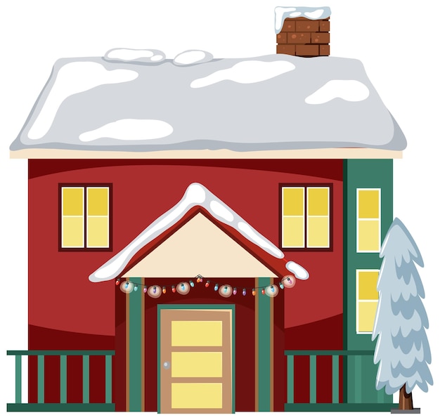 Free vector snow covered house with christmas light string