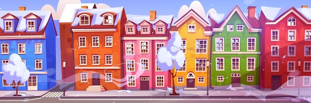 Free Vector snow in scandinavian city street