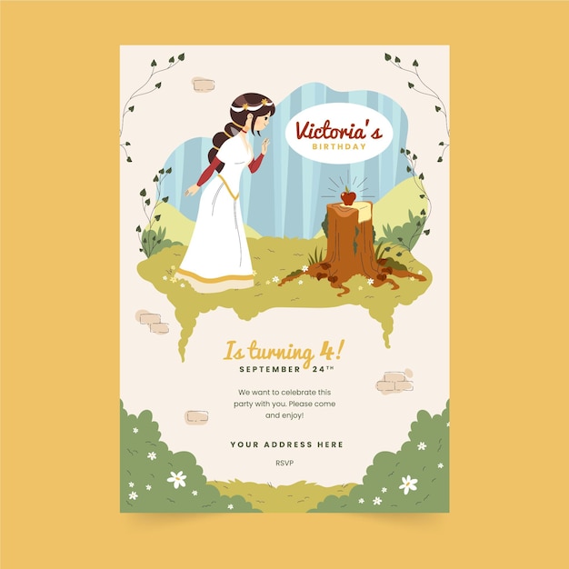 Snow white birthday invitation template