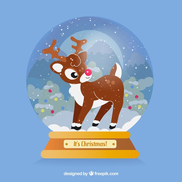 Snowball background with reindeer 