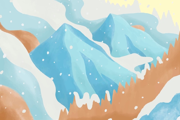 Free Vector snowfall mountains watercolor winter background vector