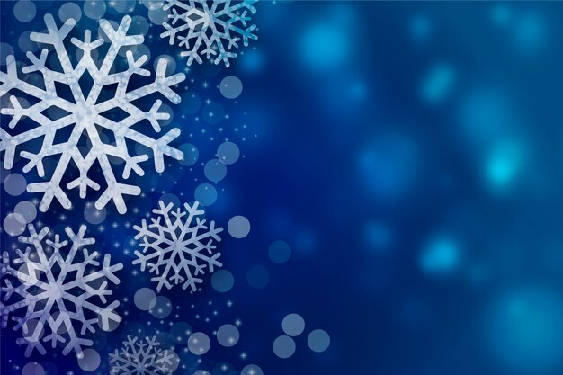 Snowflakes background with bokeh copy space