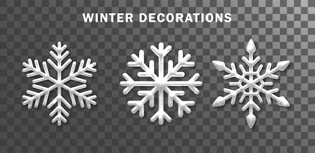 Free Vector snowflakes set realistic white sparkling snowflakes isolated on transparent background christmas decoration vector illustration