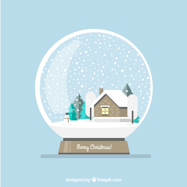 Snowglobe background with cabin and trees