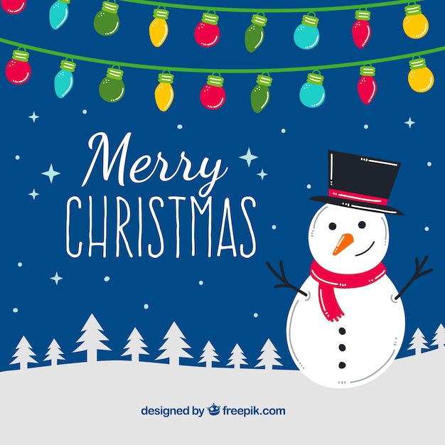 Free vector snowman background and garland of lights