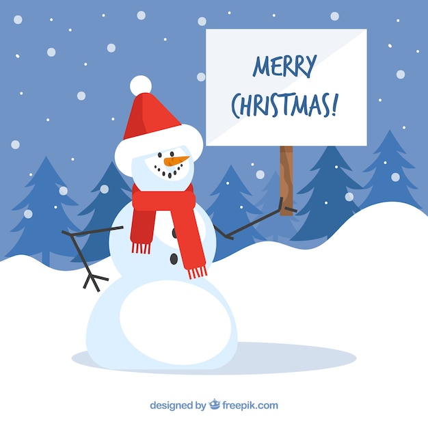 Free Vector snowman background with christmas sign