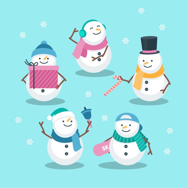 Snowman character collection in flat design