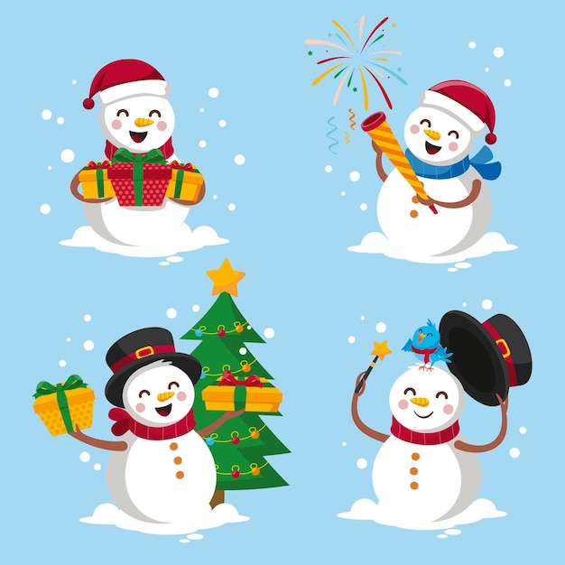 Snowman character collection in flat design