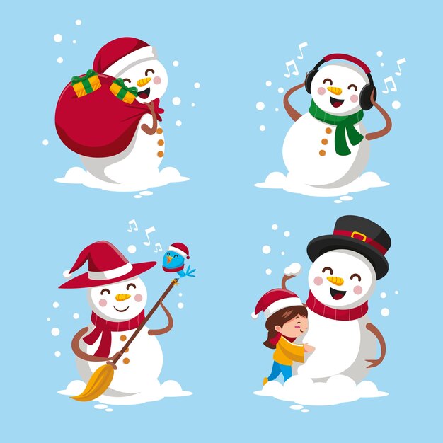 Snowman character collection in flat design