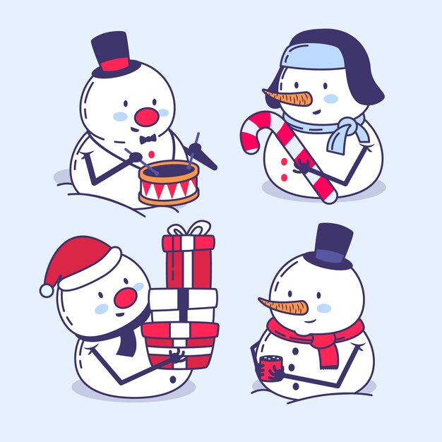 Snowman character collection in flat design