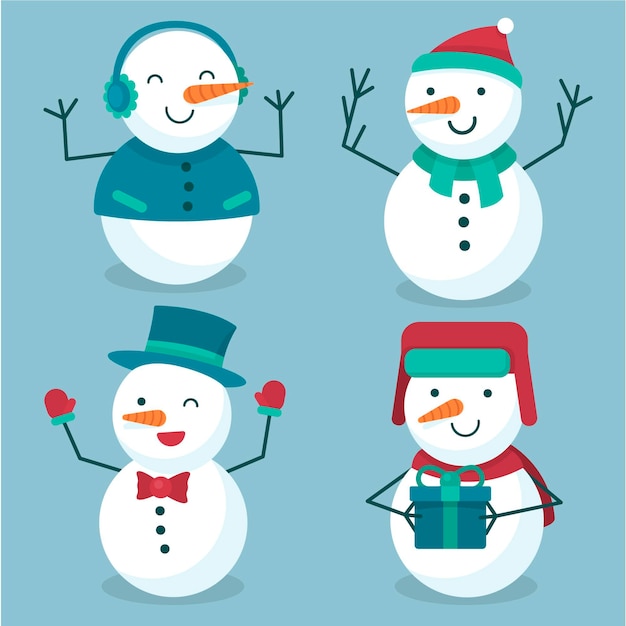 Snowman character collection in flat design