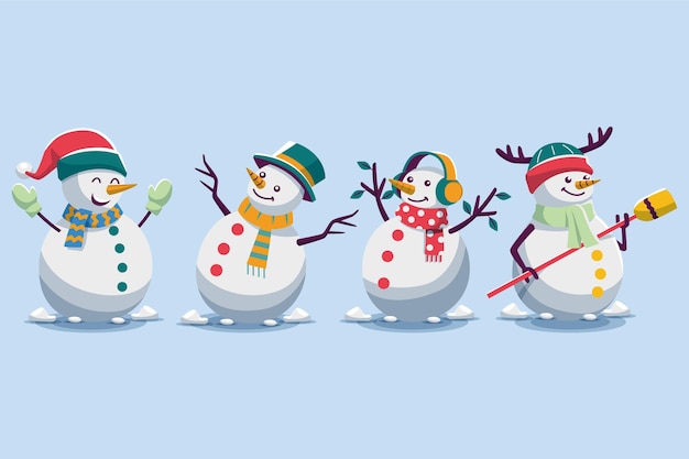 Snowman character collection in flat design