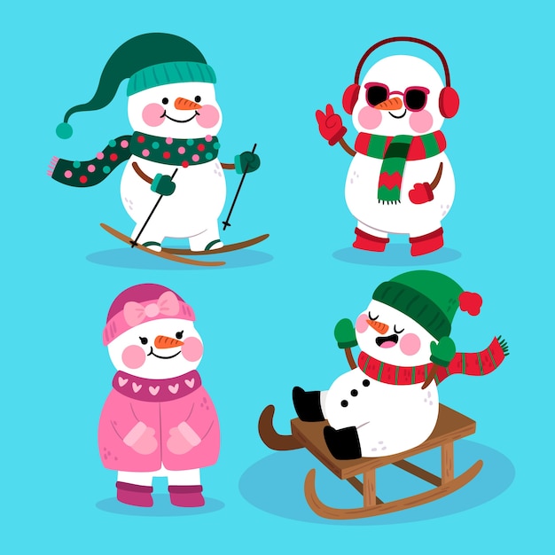 Snowman character collection in flat design