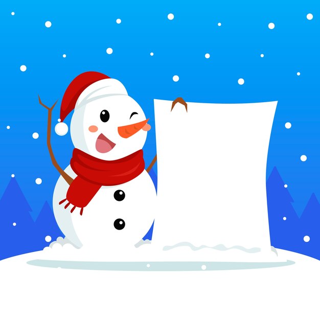 Snowman holding blank banner