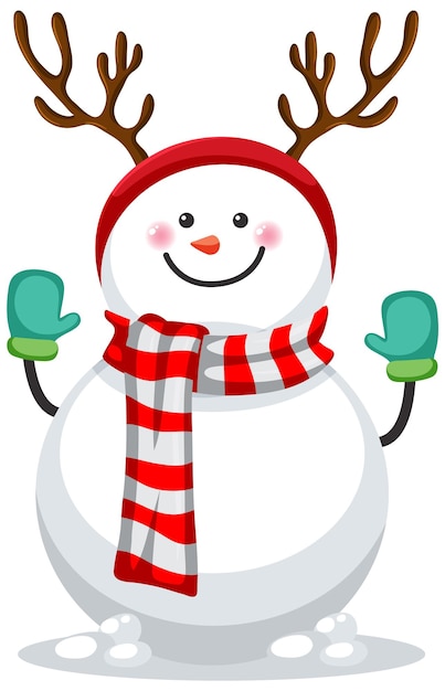 Snowman with red scarf and deer horns